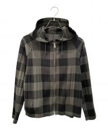 PLEATS PLEASE（プリーツプリーズ）の古着「ジップアップパーカー」｜グリーン×ブラック