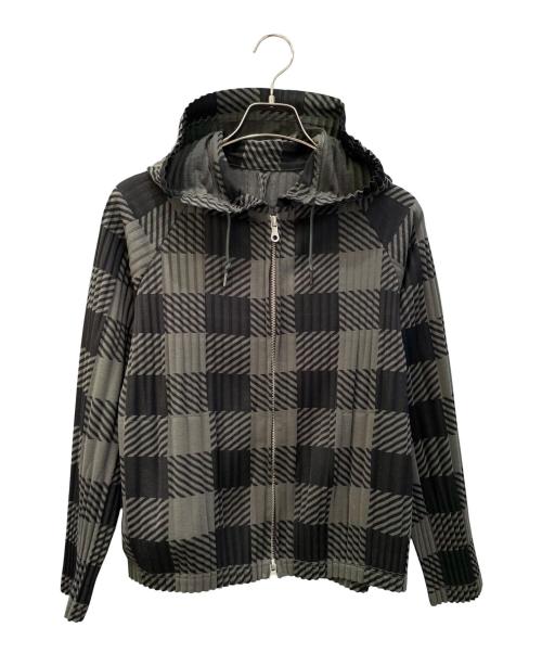 PLEATS PLEASE（プリーツプリーズ）PLEATS PLEASE (プリーツプリーズ) ジップアップパーカー グリーン×ブラック サイズ:3の古着・服飾アイテム
