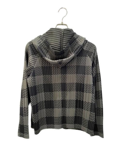 PLEATS PLEASE（プリーツプリーズ）PLEATS PLEASE (プリーツプリーズ) ジップアップパーカー グリーン×ブラック サイズ:3の古着・服飾アイテム