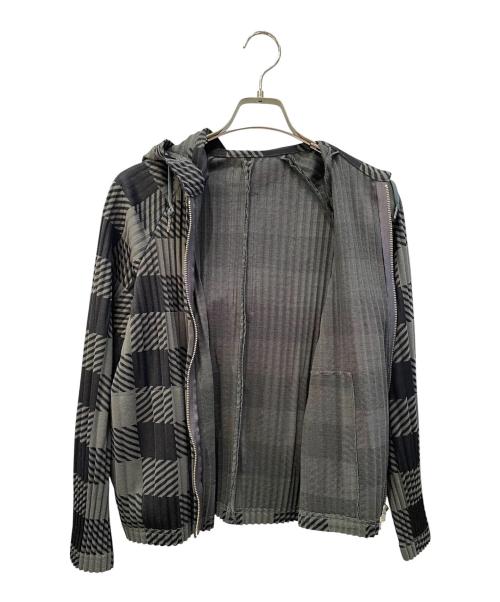 PLEATS PLEASE（プリーツプリーズ）PLEATS PLEASE (プリーツプリーズ) ジップアップパーカー グリーン×ブラック サイズ:3の古着・服飾アイテム