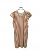 PLEATS PLEASEプリーツプリーズ）の古着「プリーツレイヤードワンピース」｜ベージュ