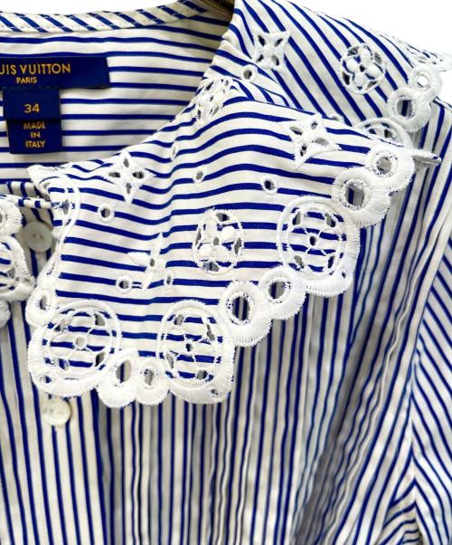 LOUIS VUITTON（ルイ ヴィトン）LOUIS VUITTON (ルイ ヴィトン) モノグラムカットワークカラーシャツ ブルー×ホワイト サイズ:34の古着・服飾アイテム