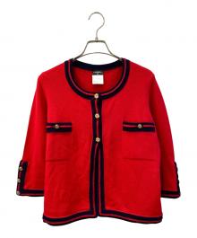 CHANEL（シャネル）の古着「ライオン×ココマークボタン カシミヤカーディガン」｜レッド×ネイビー