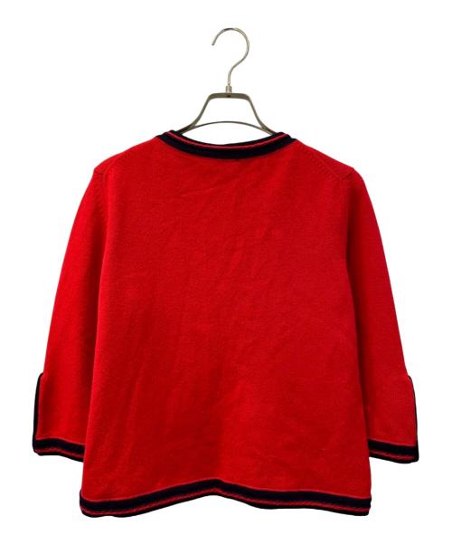 CHANEL（シャネル）CHANEL (シャネル) ライオン×ココマークボタン カシミヤカーディガン レッド×ネイビー サイズ:42の古着・服飾アイテム