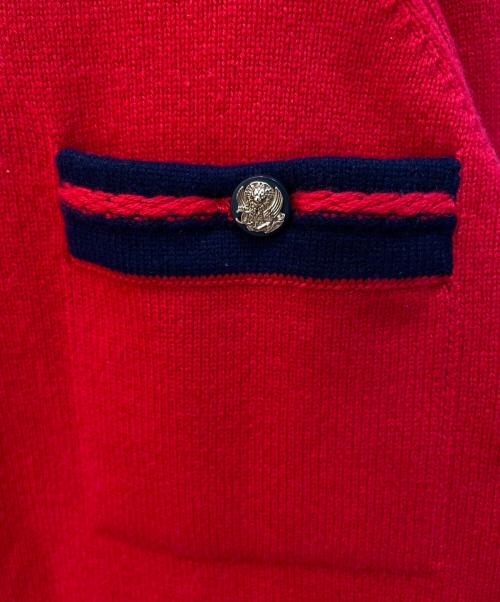 CHANEL（シャネル）CHANEL (シャネル) ライオン×ココマークボタン カシミヤカーディガン レッド×ネイビー サイズ:42の古着・服飾アイテム