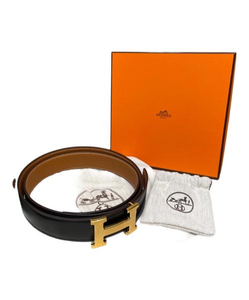 HERMES（エルメス）HERMES (エルメス) コンスタンスベルト/Hバックルリバーシブルレザーベルト/W刻印2024年/ゴールド金具/マット加工 ブラック サイズ:100の古着・服飾アイテム