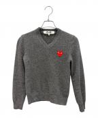 PLAY COMME des GARCONSプレイコムデギャルソン）の古着「PLAYハートVネックニット」｜グレー