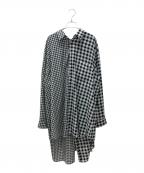 COMME des GARCONSコムデギャルソン）の古着「チェック切替ネックベルトロングシャツ」｜ホワイト×ブラック