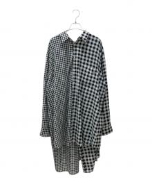 COMME des GARCONS（コムデギャルソン）の古着「チェック切替ネックベルトロングシャツ」｜ホワイト×ブラック