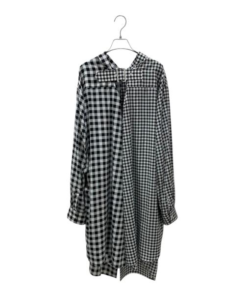 COMME des GARCONS（コムデギャルソン）COMME des GARCONS (コムデギャルソン) チェック切替ネックベルトロングシャツ ホワイト×ブラック サイズ:Mの古着・服飾アイテム