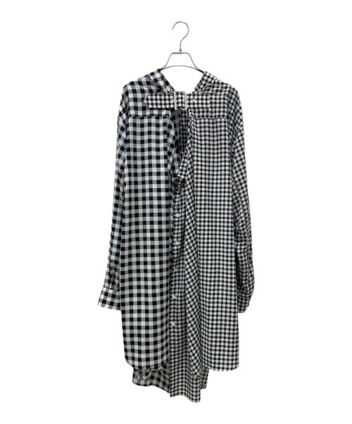COMME des GARCONS（コムデギャルソン）COMME des GARCONS (コムデギャルソン) チェック切替ネックベルトロングシャツ ホワイト×ブラック サイズ:Mの古着・服飾アイテム
