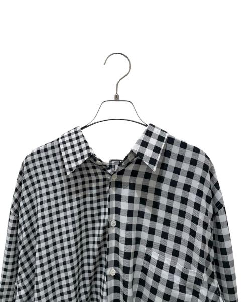 COMME des GARCONS（コムデギャルソン）COMME des GARCONS (コムデギャルソン) チェック切替ネックベルトロングシャツ ホワイト×ブラック サイズ:Mの古着・服飾アイテム