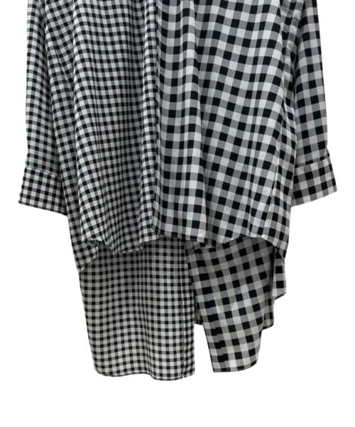 COMME des GARCONS（コムデギャルソン）COMME des GARCONS (コムデギャルソン) チェック切替ネックベルトロングシャツ ホワイト×ブラック サイズ:Mの古着・服飾アイテム