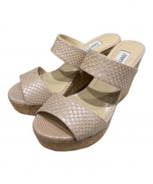JIMMY CHOO（ジミーチュウ）の古着「パイソン柄コルクウェッジサンダル」｜ベージュ