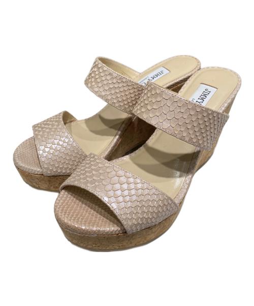 JIMMY CHOO（ジミーチュウ）JIMMY CHOO (ジミーチュウ) パイソン柄コルクウェッジサンダル ベージュ サイズ:36の古着・服飾アイテム