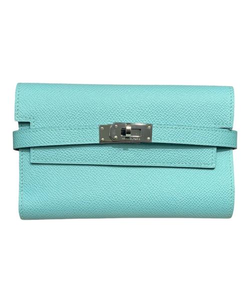 HERMES（エルメス）HERMES (エルメス) ケリーウォレットミディアム/シルバー金具/ヴォーエプソン/ブルーアトール/X刻印/2016年 ブルーアトール×シルバー金具の古着・服飾アイテム
