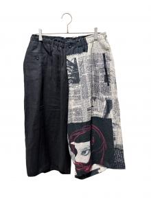 Yohji Yamamoto pour homme（ヨウジヤマモト プールオム）の古着「YUUKA ASAKURA LINEN NEWSPAPER PRINT TWO TONE PANTS/ユウカ アサクラ リネンユースペーパープリントツートンパンツ」｜ブラック