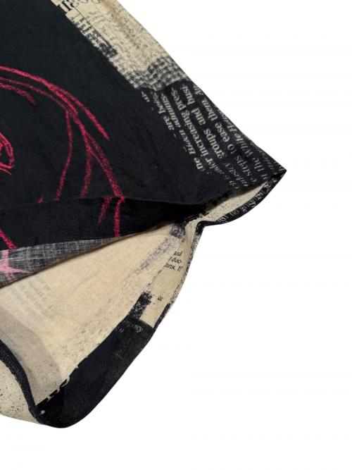 Yohji Yamamoto pour homme（ヨウジヤマモト プールオム）Yohji Yamamoto pour homme YUUKA ASAKURA LINEN NEWSPAPER PRINT TWO TONE PANTS/ユウカ アサクラ リネンユースペーパープリントツートンパンツ ブラック サイズ:2の古着・服飾アイテム