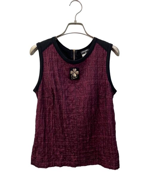 CHANEL（シャネル）CHANEL (シャネル) クローバーモチーフノースリーブトップス ワインレッド サイズ:38の古着・服飾アイテム