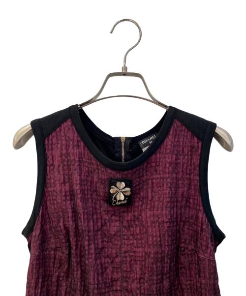 CHANEL（シャネル）CHANEL (シャネル) クローバーモチーフノースリーブトップス ワインレッド サイズ:38の古着・服飾アイテム