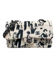 CHANEL（シャネル）の古着「ヴィンテージ チェーンショルダーバッグ/グラフィティ キャンバス/ショルダーバッグ」｜ブラック×ホワイト