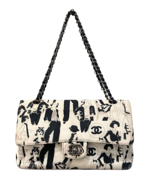 CHANEL（シャネル）CHANEL (シャネル) ヴィンテージ チェーンショルダーバッグ/グラフィティ キャンバス/ショルダーバッグ ブラック×ホワイトの古着・服飾アイテム