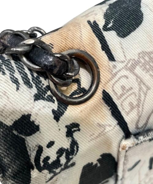 CHANEL（シャネル）CHANEL (シャネル) ヴィンテージ チェーンショルダーバッグ/グラフィティ キャンバス/ショルダーバッグ ブラック×ホワイトの古着・服飾アイテム