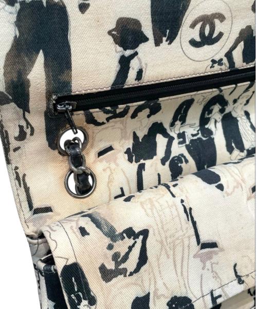 CHANEL（シャネル）CHANEL (シャネル) ヴィンテージ チェーンショルダーバッグ/グラフィティ キャンバス/ショルダーバッグ ブラック×ホワイトの古着・服飾アイテム