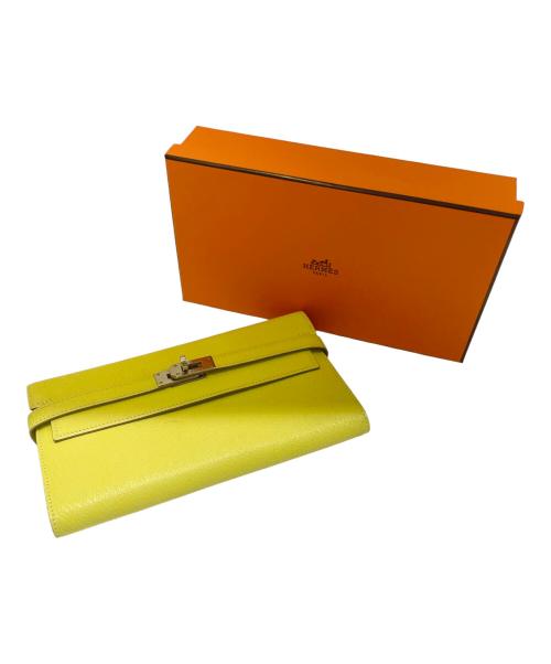 HERMES（エルメス）HERMES (エルメス) ケリーウォレット/シルバー金具/シェーブル/イエロー系/X刻印/2016年 イエロー系の古着・服飾アイテム