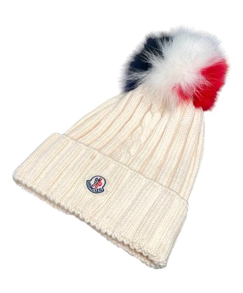 MONCLER（モンクレール）MONCLER (モンクレール) フォックスファーニット帽 ホワイトの古着・服飾アイテム