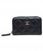 CHANELシャネル）の古着「マトラッセ キャビアスキン カードケース/コインケース」｜ブラック×シルバー金具