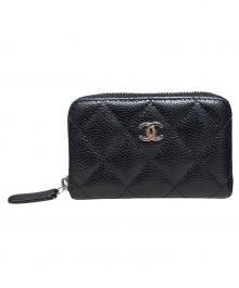 CHANEL（シャネル）の古着「マトラッセ キャビアスキン カードケース/コインケース」｜ブラック×シルバー金具