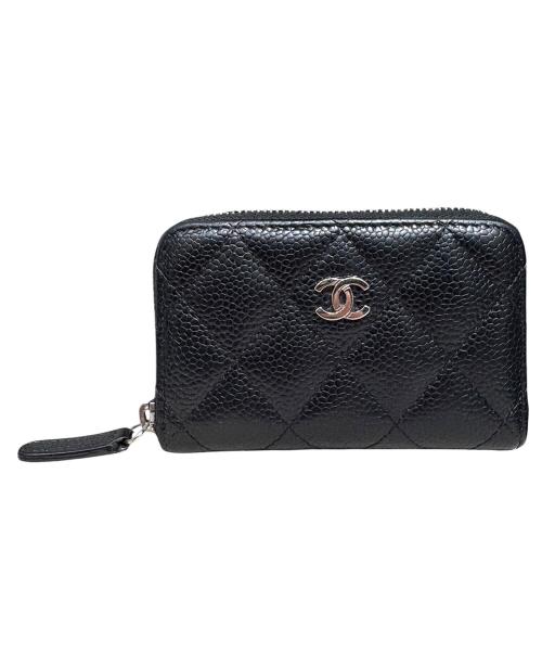 CHANEL（シャネル）CHANEL (シャネル) マトラッセ キャビアスキン カードケース/コインケース ブラック×シルバー金具 サイズ:-の古着・服飾アイテム