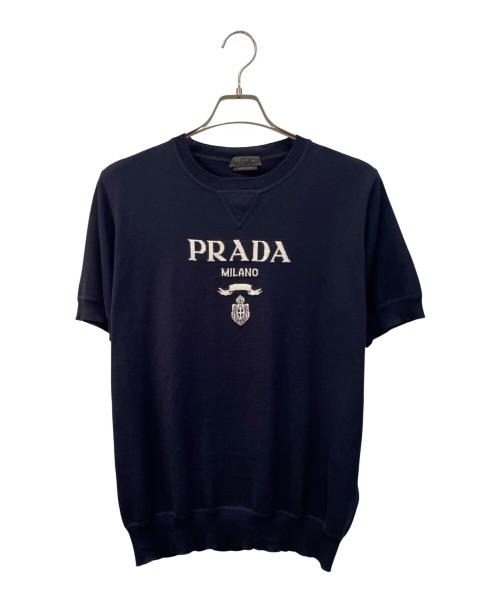 PRADA（プラダ）PRADA (プラダ) ロゴハイゲージ ショートスリーブニット ネイビー サイズ:50の古着・服飾アイテム