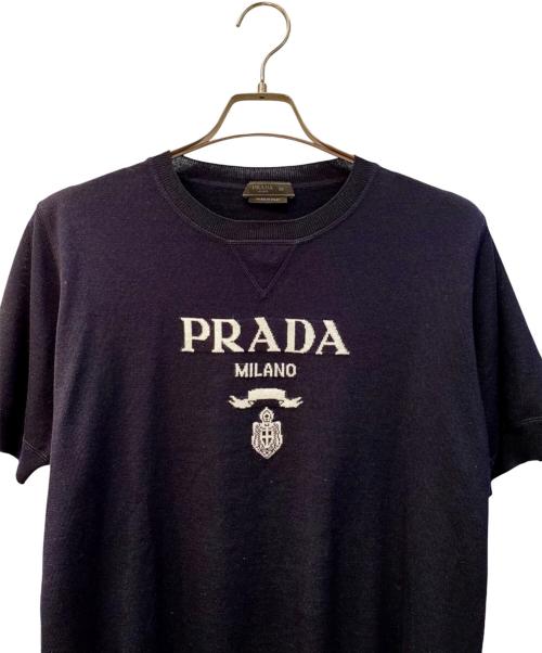 PRADA（プラダ）PRADA (プラダ) ロゴハイゲージ ショートスリーブニット ネイビー サイズ:50の古着・服飾アイテム