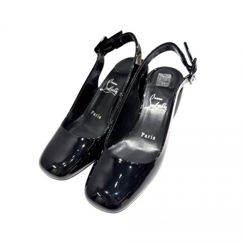 Christian Louboutin（クリスチャン・ルブタン）Christian Louboutin (クリスチャン・ルブタン) ブロックヒールバックストラップパンプス ブラック サイズ:36　1/2の古着・服飾アイテム