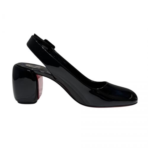 Christian Louboutin（クリスチャン・ルブタン）Christian Louboutin (クリスチャン・ルブタン) ブロックヒールバックストラップパンプス ブラック サイズ:36　1/2の古着・服飾アイテム