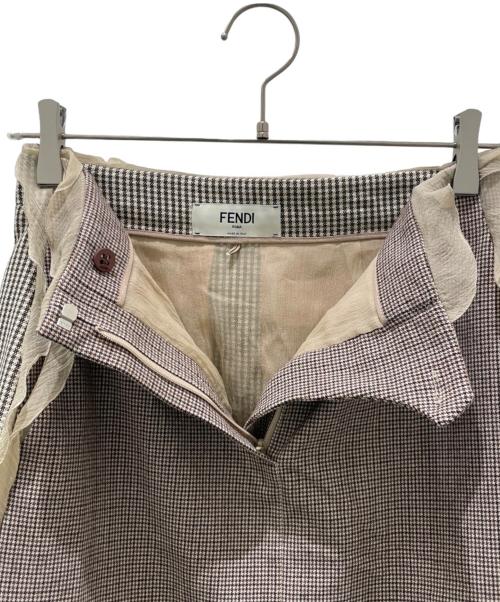 FENDI（フェンディ）FENDI (フェンディ) シフォン切替チェックミニスカート ブラウン サイズ:38の古着・服飾アイテム
