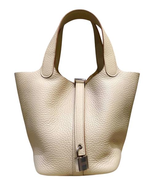 HERMES（エルメス）HERMES (エルメス) ピコタンロックPM/シルバー金具/トリヨンクレマンス/U刻印：2022年 ベージュ系×シルバー金具 サイズ:PMの古着・服飾アイテム