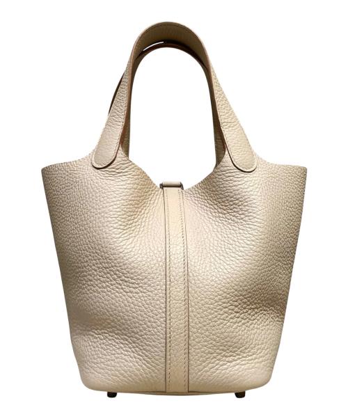 HERMES（エルメス）HERMES (エルメス) ピコタンロックPM/シルバー金具/トリヨンクレマンス/U刻印：2022年 ベージュ系×シルバー金具 サイズ:PMの古着・服飾アイテム