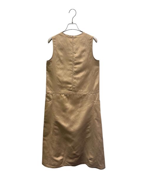 MaxMara（マックスマーラ）MaxMara (マックスマーラ) シルク＆リネンノースリーブワンピース ベージュ サイズ:34の古着・服飾アイテム