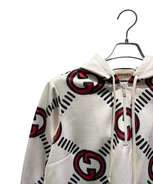 GUCCI（グッチ）GUCCI (グッチ) インターロッキングG テクニカルジャージハーフジップフーディー ホワイト サイズ:Ｍの古着・服飾アイテム