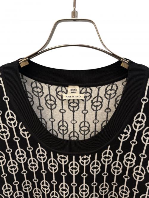 HERMES（エルメス）HERMES (エルメス) シェーヌダンクル ニットワンピース ホワイト×ブラック サイズ:42の古着・服飾アイテム