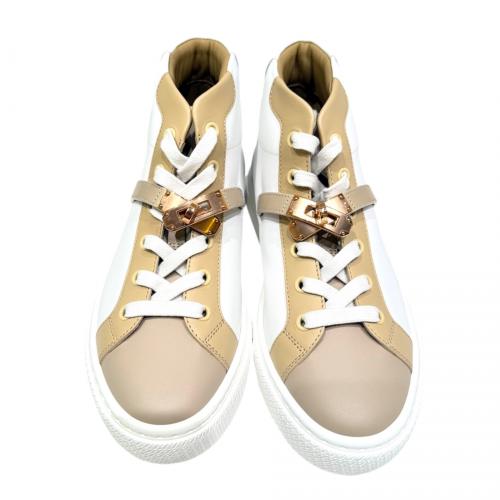 HERMES（エルメス）HERMES (エルメス) デイドリーム ハイカットスニーカー ベージュ×ホワイト サイズ:36の古着・服飾アイテム