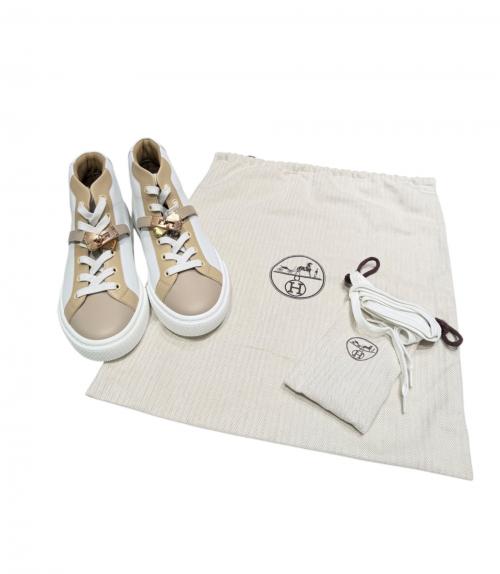 HERMES（エルメス）HERMES (エルメス) デイドリーム ハイカットスニーカー ベージュ×ホワイト サイズ:36の古着・服飾アイテム