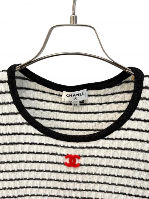 CHANEL（シャネル）CHANEL (シャネル) ココマーク ボーダーニット ホワイト×ブラック サイズ:34の古着・服飾アイテム