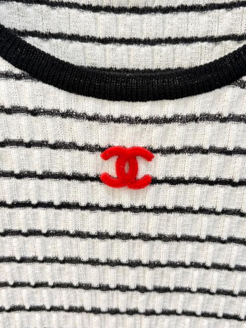 CHANEL（シャネル）CHANEL (シャネル) ココマーク ボーダーニット ホワイト×ブラック サイズ:34の古着・服飾アイテム