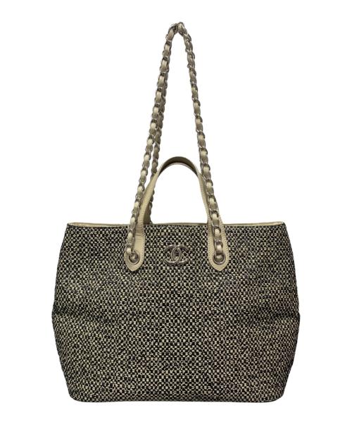 CHANEL（シャネル）CHANEL (シャネル) ストローショッピングトートバッグ ベージュ×ブラック サイズ:-の古着・服飾アイテム
