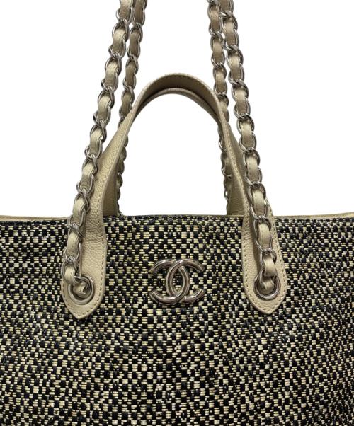 CHANEL（シャネル）CHANEL (シャネル) ストローショッピングトートバッグ ベージュ×ブラック サイズ:-の古着・服飾アイテム