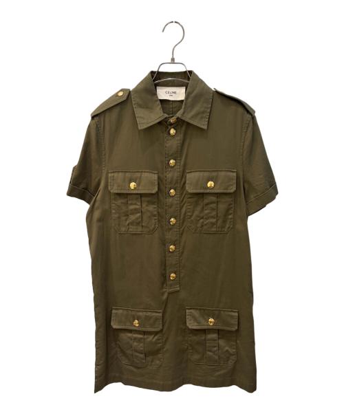 CELINE（セリーヌ）CELINE (セリーヌ) ミリタリーポケットシャツワンピース カーキ サイズ:38の古着・服飾アイテム